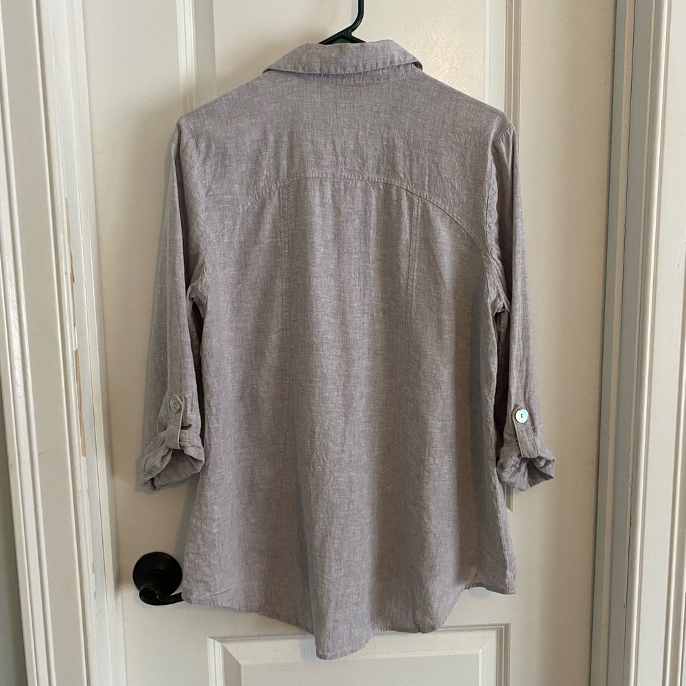 Habitat Light Gray Linen Blend Long Line Shirt - Picture 6 of 11
